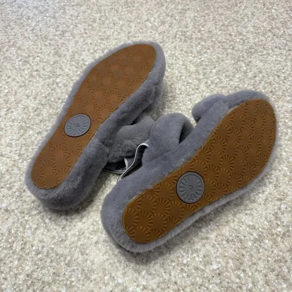 UGG Fuzzy Oh Yeah Fluff Gray Slippers Slides Logo 10 - Picture 8 of 8
